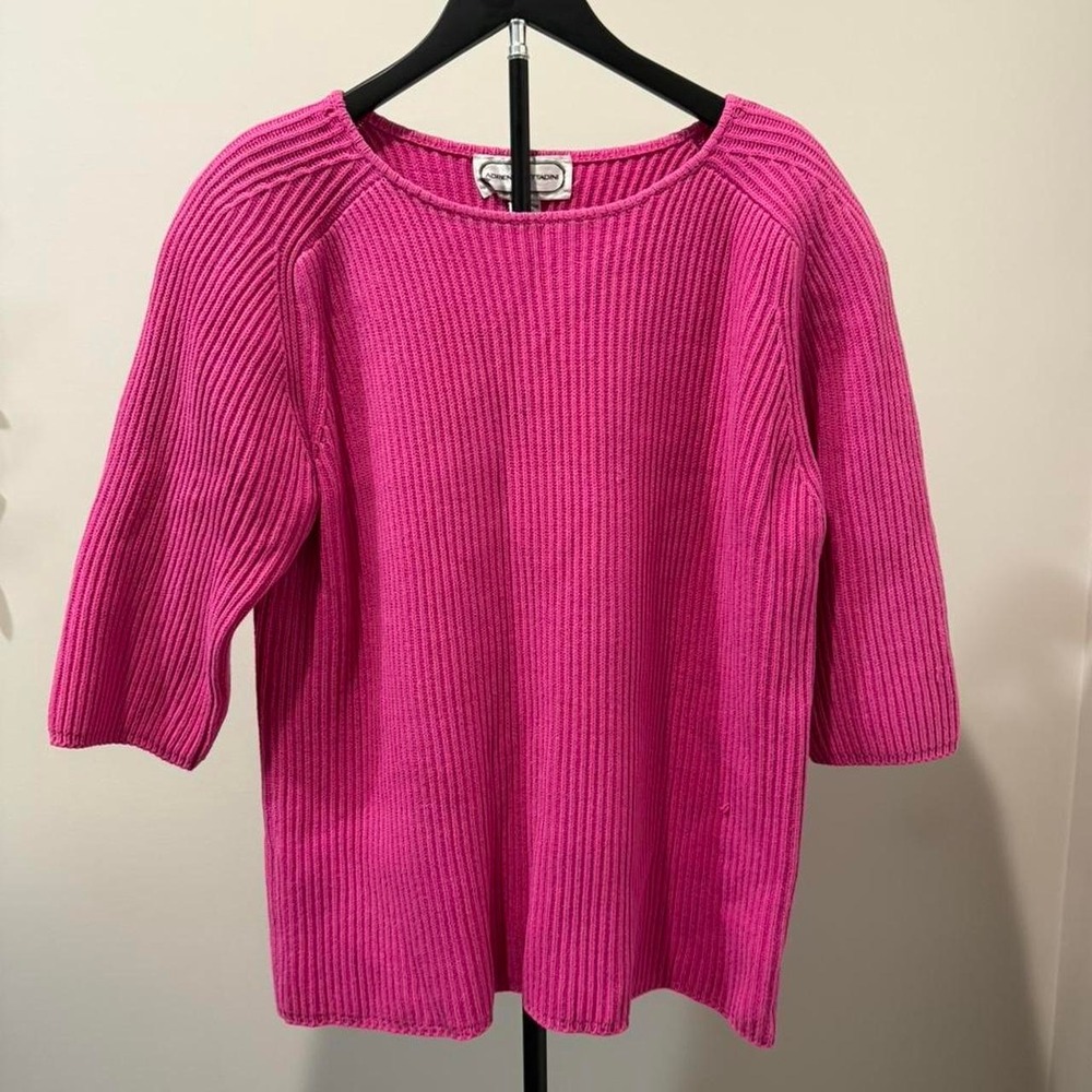 Adrienne‎ Vittadini pink ribbed knit top with 3/4 sleeves Size S
